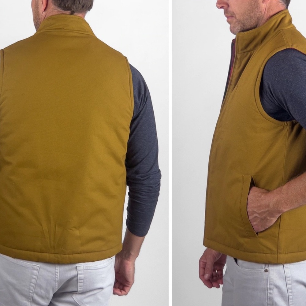 TAILOR VINTAGE CONNECTICUT Canvas Vest Outdoor Quilted Red Plaid‎ Cabincore XL - Picture 3 of 16